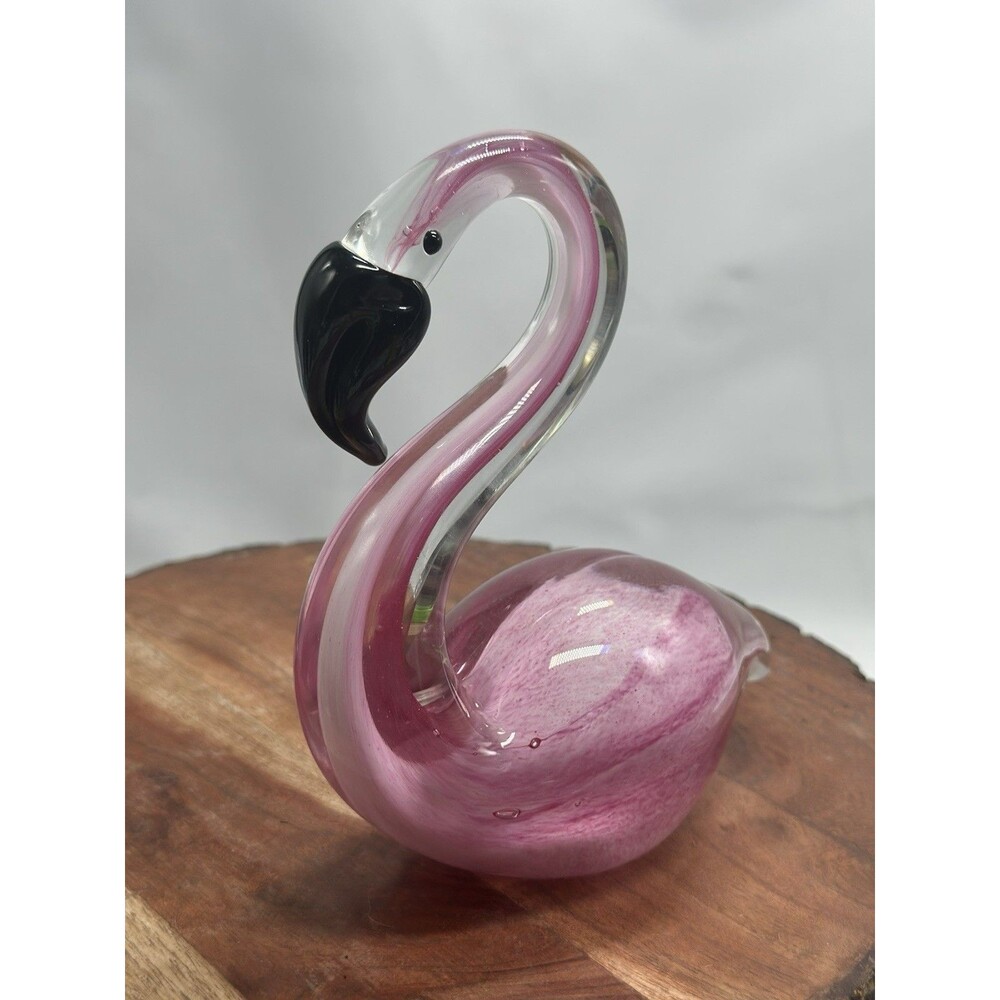 Art Glass Sculpture Pink Swirl Modern Flamingo Decor Murano Style Sommerso
